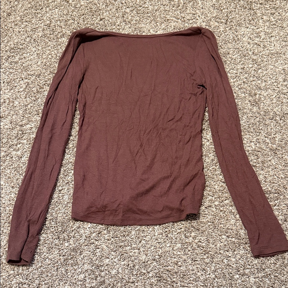 Nuuds long sleeve ribbed high neck low back shirt in coffee MD